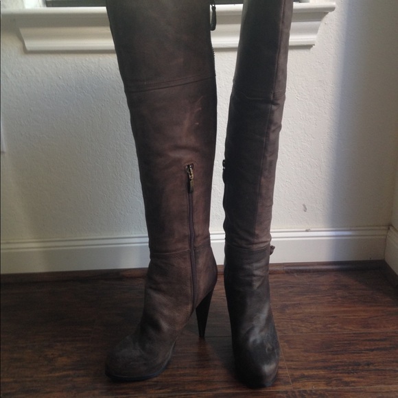 GUESS Brown Leather High-Heel Over-the-Knee Boots